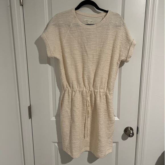 NWT Lou & Grey x LOFT Tweedknit Short Sleeve Drawstring Mini Dress Cream Medium - Picture 2 of 8